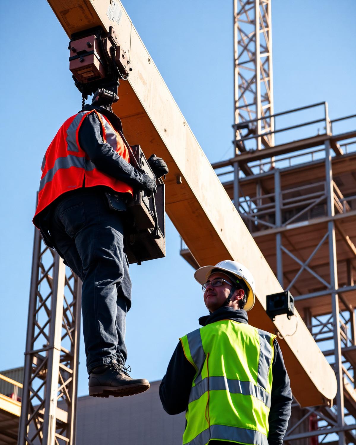 Monteur mit Kran auf einer Baustelle